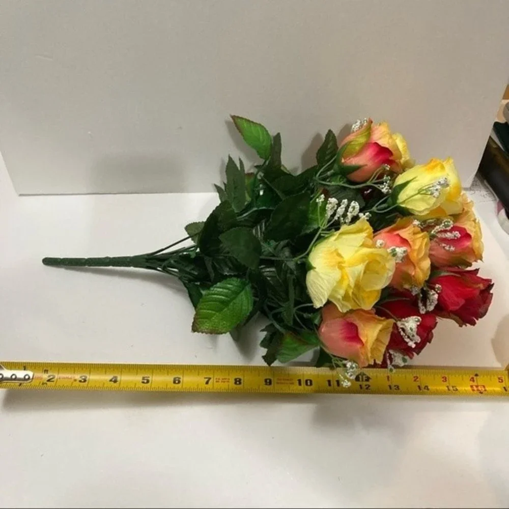 Roses Artificial Flowers Red Yellow Pink 2 Bunches 16
